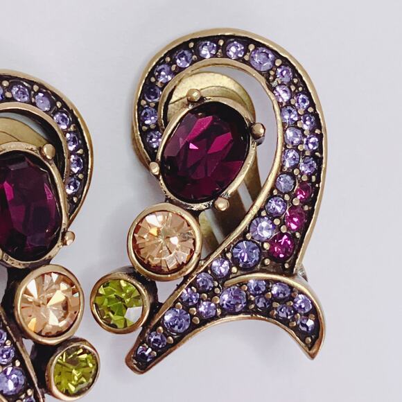 Heidi Daus Beguiling Baroque Purple Multicolor Swirl Pave Jewel Clip On Earrings - Picture 4 of 12